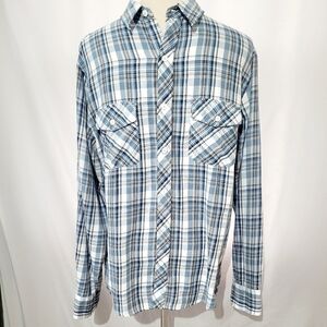 Tony Hawk Blue Plaid Button Up Long Sleeve Shirt Casual Size Medium Unisex